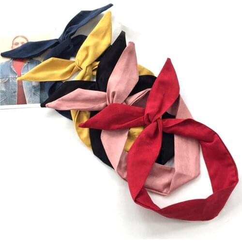 Cross Bow Headband Summer New Fashion Hair Accessories Retro Suede Solid Color Rabbit Ears Metal Wire Red Pink Hair Ties Hot