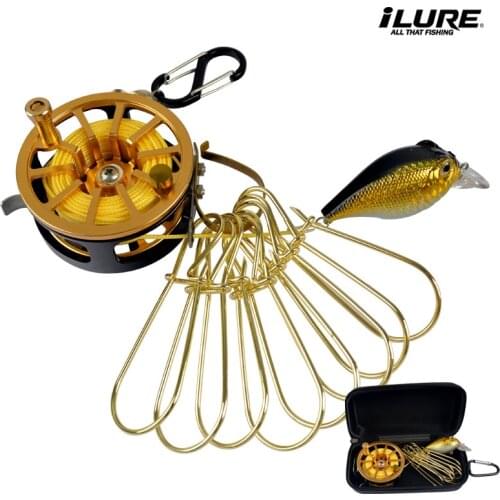 Fishing Lock Buckle WITH REEL Protect Cover Stainless Steel Live Fish Lock Belt Fishing Tackle Stringer Floats Fishing reel