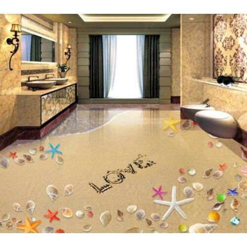 PVC Romantic beach starfish conch shells non-slip waterproof self-adhesive 3D floor sticker tiles bathroom 3D wallpaper