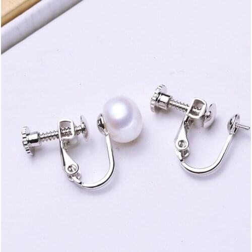 925 Sterling Silver Pearl Earrings Clip Fashion Stud Earrings Findings Jewelry Parts Fittings Womens Accessories