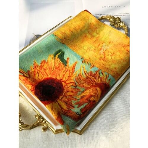 100% Cashmere Scarf Women 2020 Autumn and Winter Thin Warm Soft Fashion Oil Painting Sunflower Enlarged Wrap Shawl 200-100CM