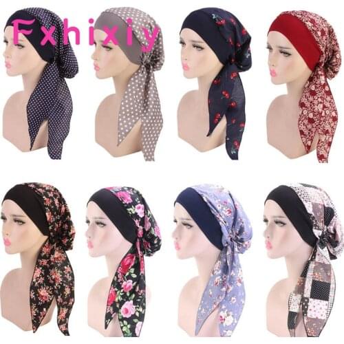Muslim Women Print Cotton Turban Hat Headscarves Pre-Tied Cancer Chemo Headwear Bandanas Headwrap Caps