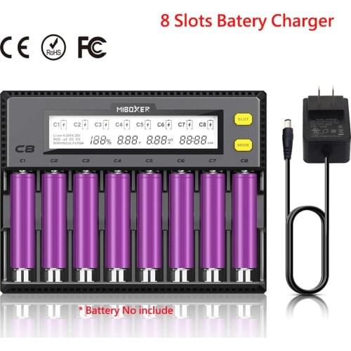 Battery Charger 18650 Miboxer 8 Slots 4 Slots LCD Display 1.5A for Li-ion LiFePO4 Ni-MH Ni-Cd AA 21700 20700 26650 18350 17670