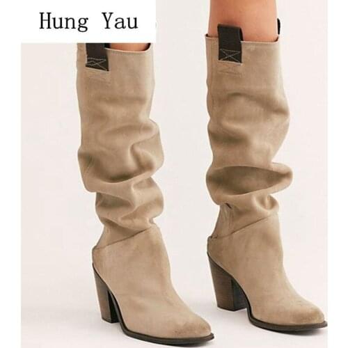 Women Boots Mid-Calf Autumn Winter Female Casual Shoes Female High Heels Fashion Platform Plus Size 35-43