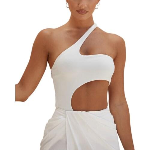 Women Hollow-out Swimsuit, Bikini Romper, Backless Off-Shoulder No-Sleeve Sling Bandage Beachwear