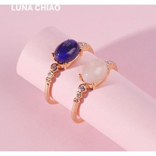 LUNA CHIAO Lapiz Stone Fashion Ring for Women Gold Plating Rings Zirconia Rings Fashion