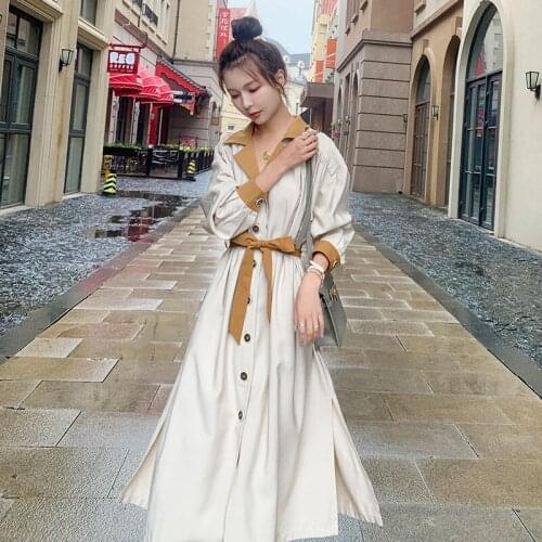 Spring Autumn Women Korean Style Elegant Long Sleeve Bandage Dress Lady Slim Casual Single Breasted Shirt Dresses YQ05