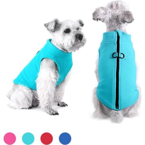 Winter Pet Dog Coat Warm Polar Fleece Puppy Vest Solid Color Dog Clothes For Small Dogs Back Zipper with D-ring Dog Jacket