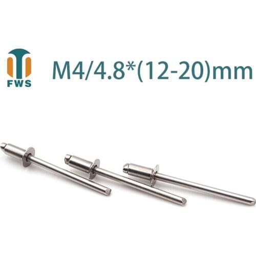 10 PCS M4/M4.8*(12-20)mm Stainless Steel Countersunk Head Break Mandrel Blind Rivet Nail Pop Rivets for Furniture Car Aircraft