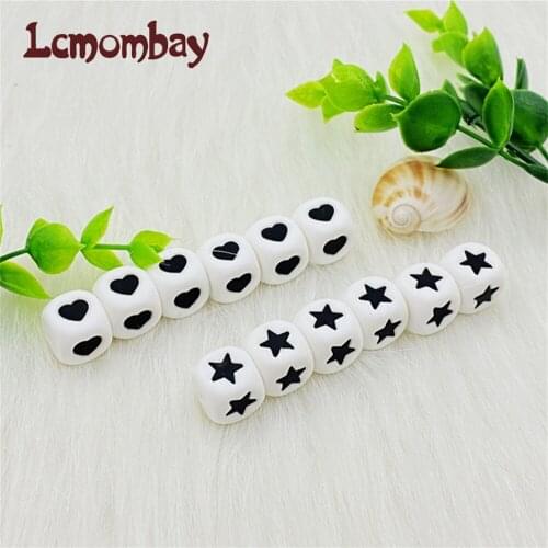 10pcs 12mm Star&Heart Letter Beads Food Grade Silicone Teether Square Shape Silicone Baby Teething Oral Care DIY Jewelry Toy