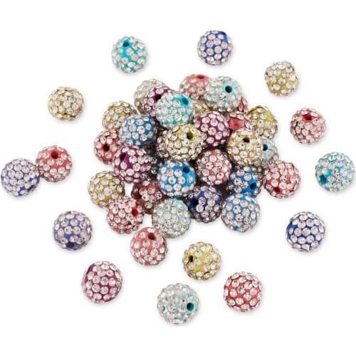 100Pcs Pave Disco Ball Beads Polymer Clay Pave Rhinestone Beads Crystal Round Spacer For Handmade Bracelet Jewelry Accessories