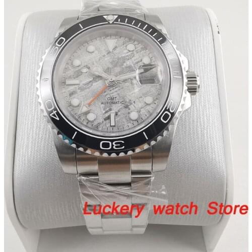 2019 New 40mm gray dial luminous saphire glass;black ceramics Bezel orange GMT Automatic movement mens watch-BA173