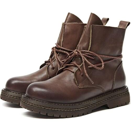 CuddlyIIPanda Autumn Genuine Leather Western Boots for Women 100% Pure Hand-made Ankle Boots Head Layer Cowhide Winter Boots