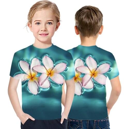 Summer 3D Printing Simple Light Rose Flower Childrens Short Sleeve 2021 New Cheap Casual T-Shirt