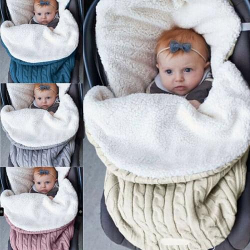 Baby Sleeping Bag Hooded Swaddle Knit Wrap Swaddling Blanket Winter Warm Pram Pushchair Stroller Buggy Pram Cosy Flush Blanket