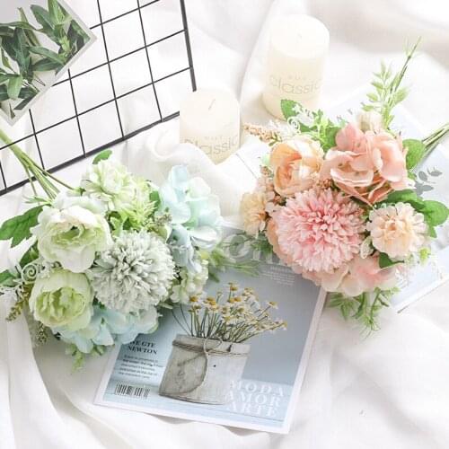 Simulation Rose Bouquet Artificial Peony Silk Flower Wedding Table Decoration Dandelion Fake Flowers Home Vase Accessories