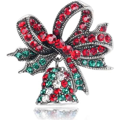 Exquisite Rhinestone Christmas Bell Brooches For Women Lovely Colorful Creative Pins Sweater Dress Accessories Jewelry AL575