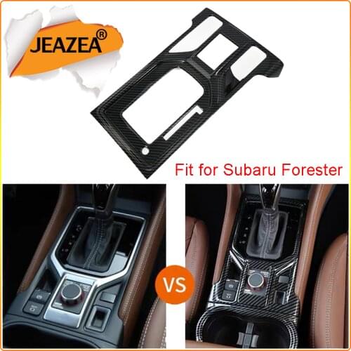 JEAZEA ABS Carbon Fiber Style Black Gear Shift Box Panel Cover Trim Fit for Subaru Forester 2019 Car Accessories