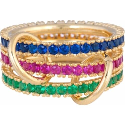 Wholesale Gold filled red blue green cz eternity stacking band finger ring sets for women european fashion gorgeous fine jewelry