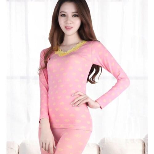 Love lace Print female Long Johns suits lovely lady velet warm underwear cotton sweater suit winter thermal inner wear women