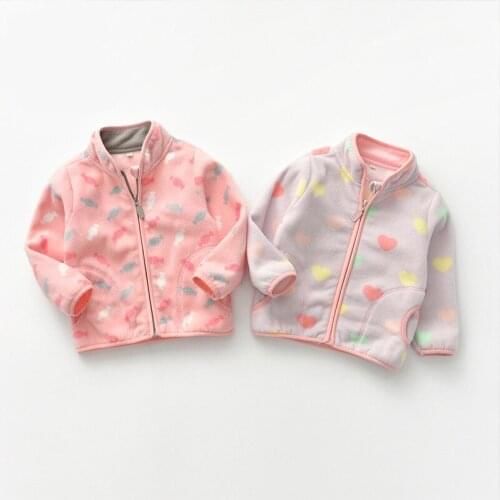 2020 Autumn Winter Girls Thicken Jackets Candy Love Printing Zipper Children Outerwear 2 3 4 5 6 7 8 Y Baby Kids Clothing Coats
