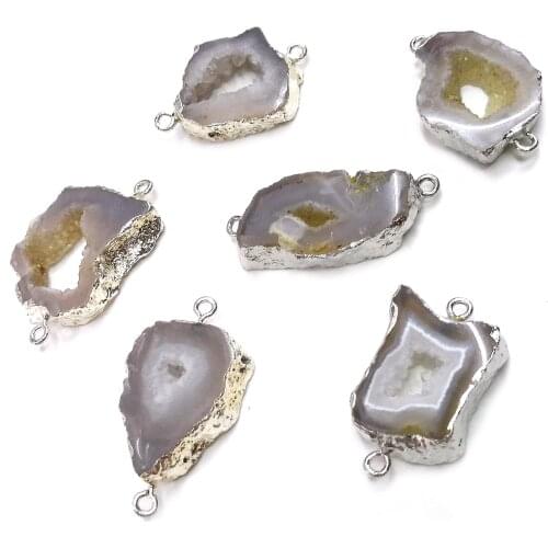 Natural Stone slice Agates Pendants irregular shape Double hole connector for Jewelry Making DIY Necklace Bracelet Accessories