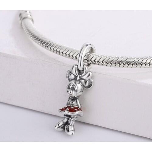 Cartoon Mouse Pendant 925 Sterling Silver Red Enamel Animal Charms Bracelet For Girl Jewelry Making Fit Original Pandora