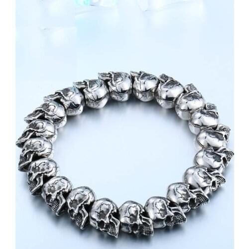 Skull Charm Linked Bracelet for Men Skeleton Punk Gothic Style Jewelry Gifts Vintage Anniversary Celebration Souvenirs B03B