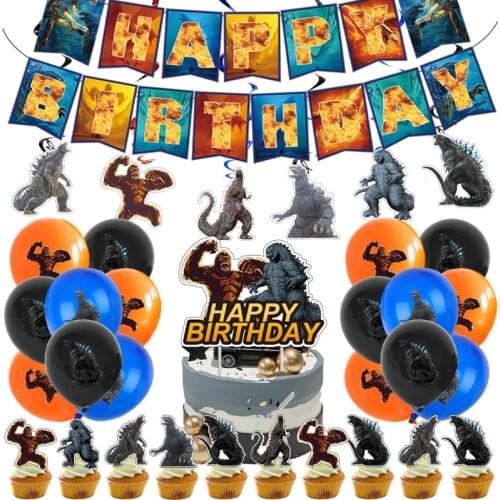 Godzilla King of Monsters Theme Childrens Birthday Party Decoration Cake Row Flag Balloon Set Kids Toys Baby Shower Decorations