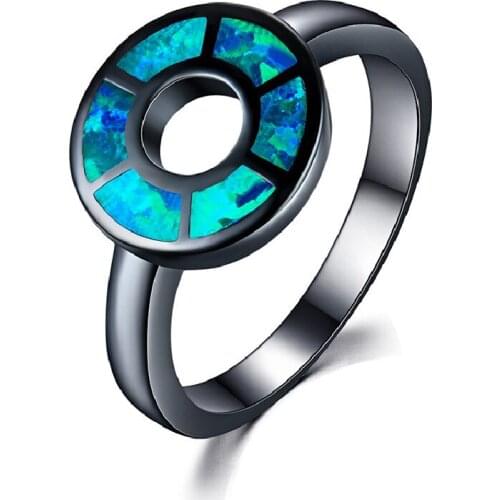 New Fashion Charm Jewelry Opal Stone Ring Copper Black Gold Plated Zircon Opal Ring Female Ring