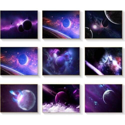 Universe Galaxy Planet Landscape Print Poster Canvas Poster Purple Star Fan Magic Nebula Home Decor Purple Picture Art Painting