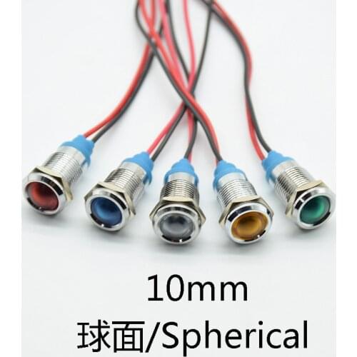 1pc 10mm Waterproof Warning LED Metal Indicator Pilot Light Signal Lamp 6V 12V 24V 220V Machine Car Boat Working PC Power IP67