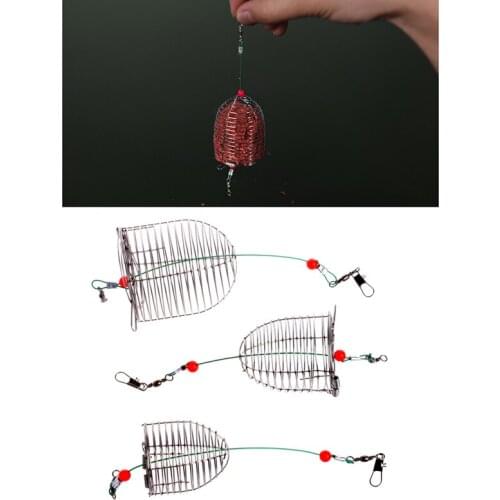 Stainless Steel Wire Fishing Trap Bait Cage Basket Feeder Holder Tackle Tool U2JB
