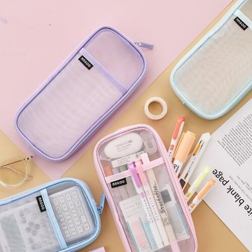 Transparent Mesh Pencil Case Office Student Pencil Cases Nylon Kalem Kutusu School Supplies Pen Box