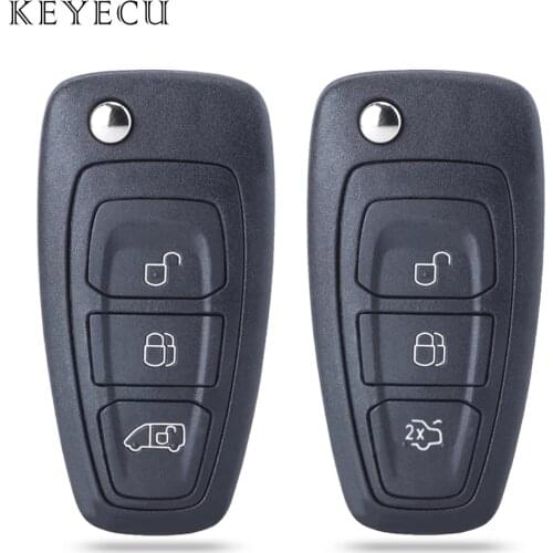 Keyecu Flip Remote Control Car Key Shell Case Cover 3 Buttons for Ford Focus C-Max Grand Fiesta Mondeo Transit Connect