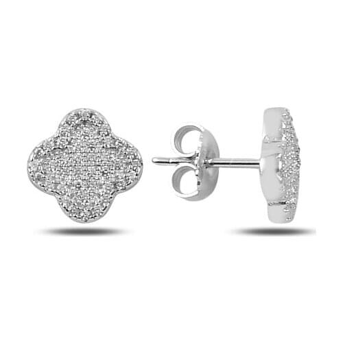 Silverlina Silver Zircon Stone Clover Earrings