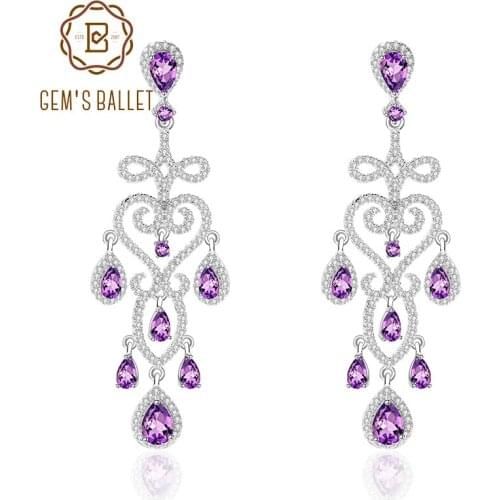 GEMS BALLET 8.32Ct Natural Amethyst 925 Sterling Sliver Leaves & Branches Drop Earrings For Women Engagement Fine Jewelry