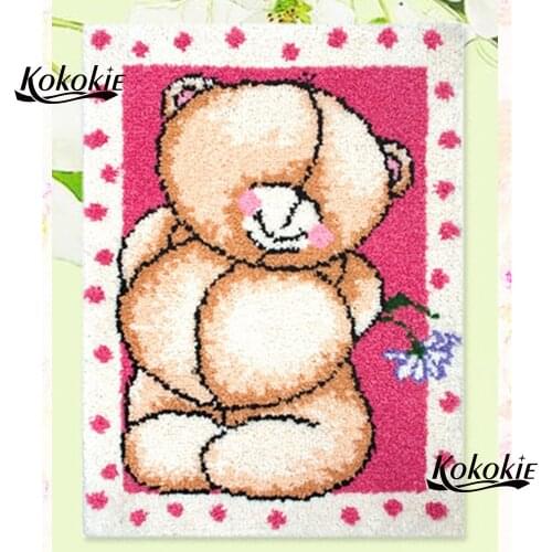 DIY latch hook rug canvas printing vloerklee diy tapijt foamiran for needleworksets knooppakket bear crochet tapis home decor