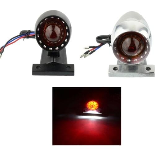 Universal Motorcycle Round Red Rear Tail Brake Stop Light Lamp License Plate Holder Moto Rear Lights Taillight Cafe Racer