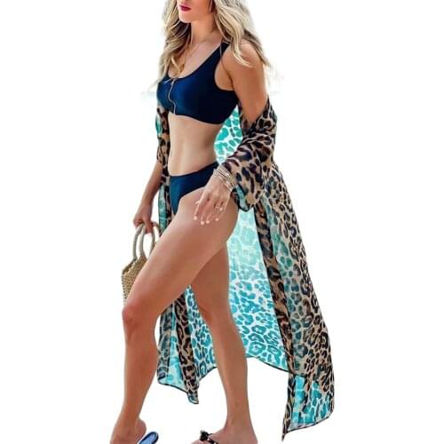 Womens Cover-Ups 2020 Fashion Leopard Print Dresses See Through Bikini Beachwear Cover Up Beach Dress Summer Lady Bathing Suit