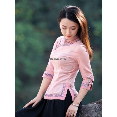 2021 tangsuit chinese style shirt traditional chinese clothing women flower print vintage party hanfu blouse lady qipao shirt