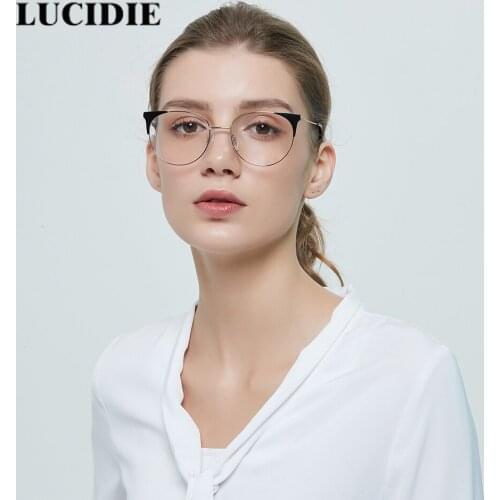 Women fashion glasses frame cat eye glasses clear lens black gold fine frame eyeglasses