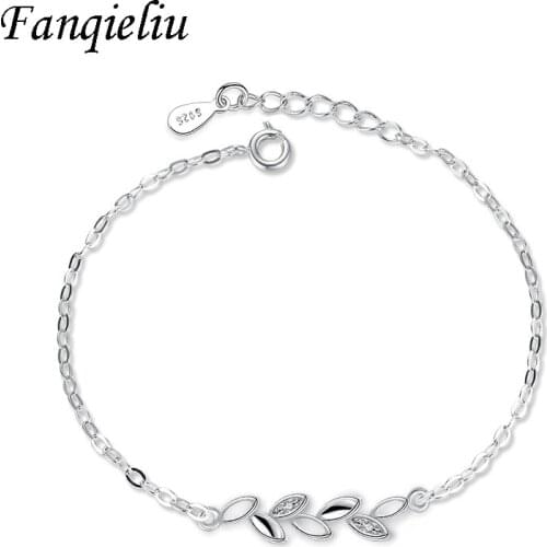 Fanqieliu Extend Chain Bracelet 925 Sterling Silver Bracelets For Woman Olive Leaf Charm Bangles Women FQL20360