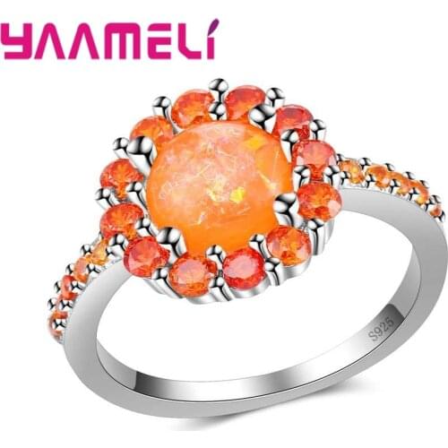 Free Shipping Gorgeous Orange Color Fire Opal Stone Rings for Women 925 Sterling Silver Jewelry Ring For Different Party