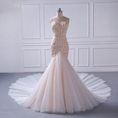 Vestidos De Novia Elegant Strapless Appliques Beaded Crystal Pearls Mermaid Wedding Dresses 2019 Sexy Sleeveless Gown Plus Size
