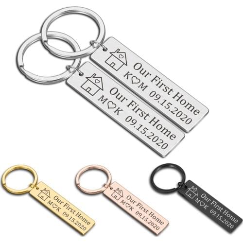 2Pcs Personalized Family Keychain Our First Home Custom Date Initials Couples Romantic Anniversary Valentine Gift for Families
