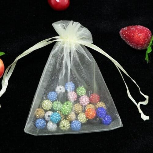 200pcs/lot 5x7cm Beige Color Organza Bags Tulle Jewelry Pouches Christmas Wedding Favor Charm Gift Jewelry Packaging Bag