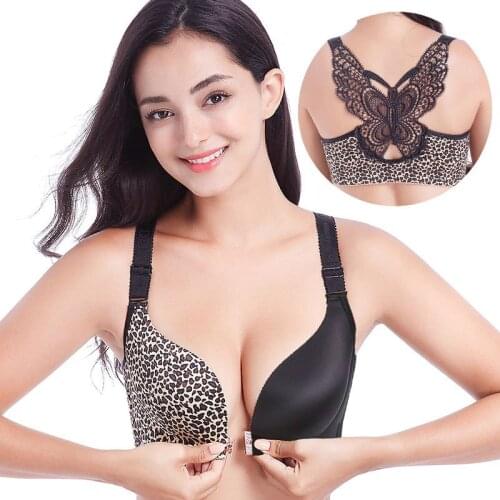 2021 New No Rims Front Buckle Butterf Leopard Print Sexy Lingeries Women Bras Plus Size 120DE 52DE Womens Underwear Bralette