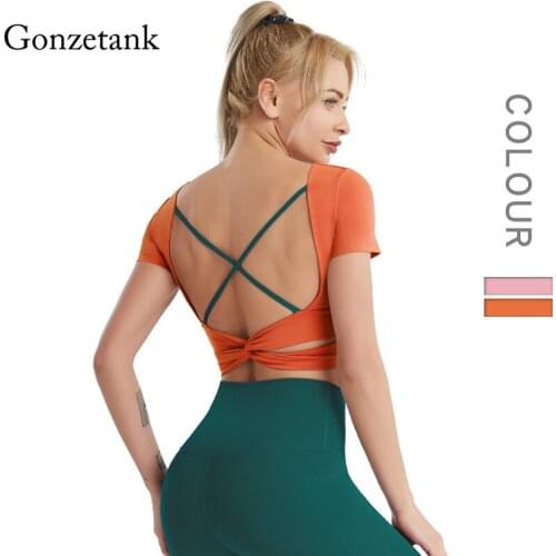 2021Yoga Shirts Beauty Back Crop Top Fitness Top Tennis female Tight Short Sleeves Sport T-shirt Women Bodysuit Gym Workout Vest