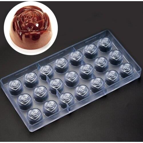 21 cups Plastic Flower Shape Chocolate Mold 3D Mould Polycarbonate Candy Making Tools Bakeware Valentines Day Pastry Tools